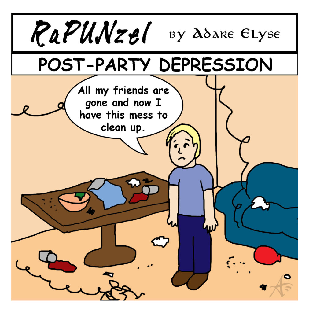 Post Party Depression puns comic