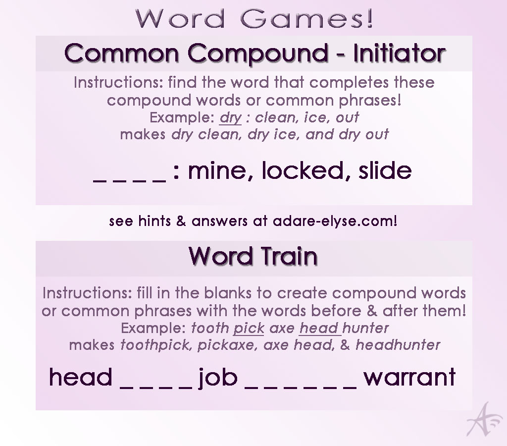 Word Games #32: Common Compound & Word Train – Adare Elyse